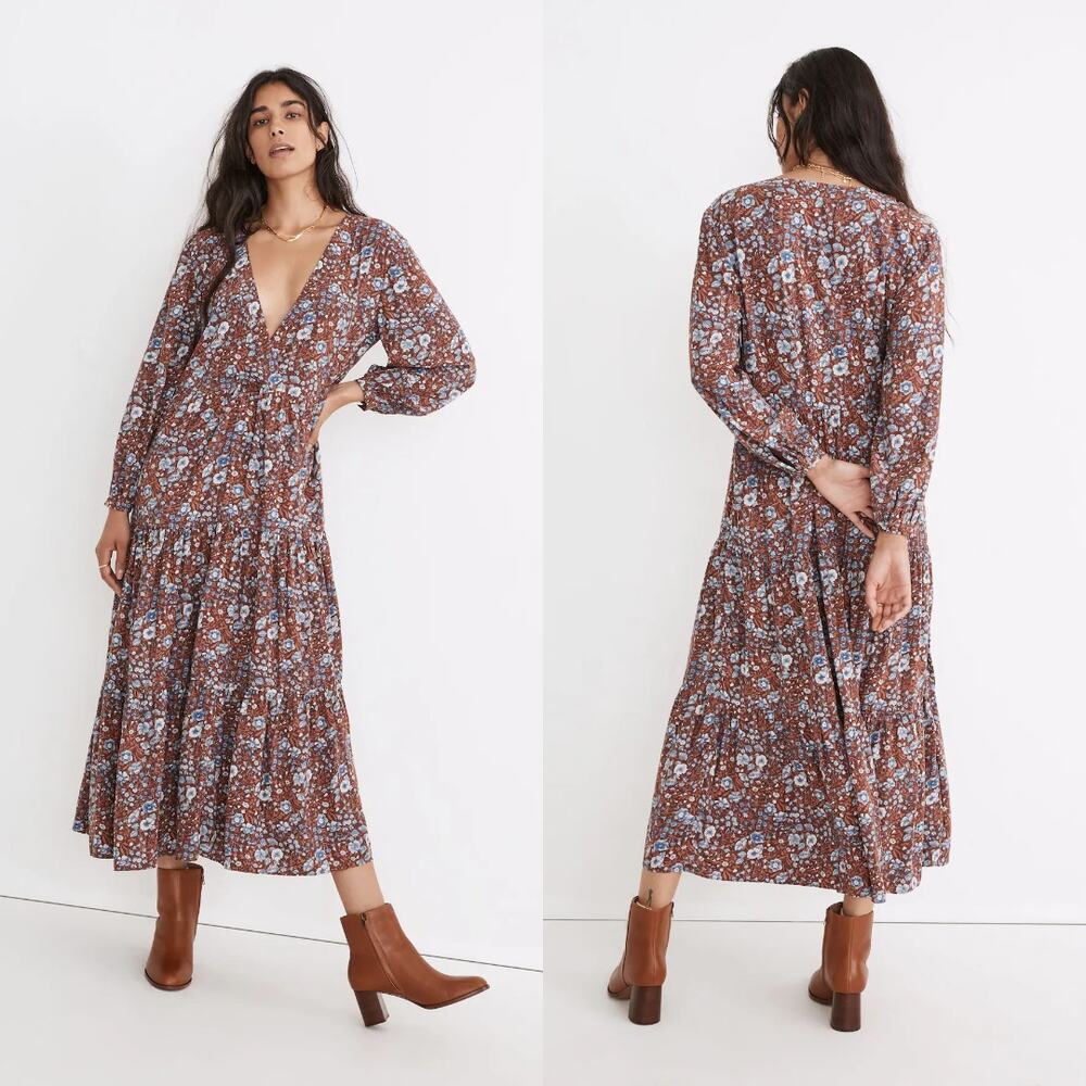Madewell Challis Faux Wrap Midi Dress NH051 XL Woodland Floral